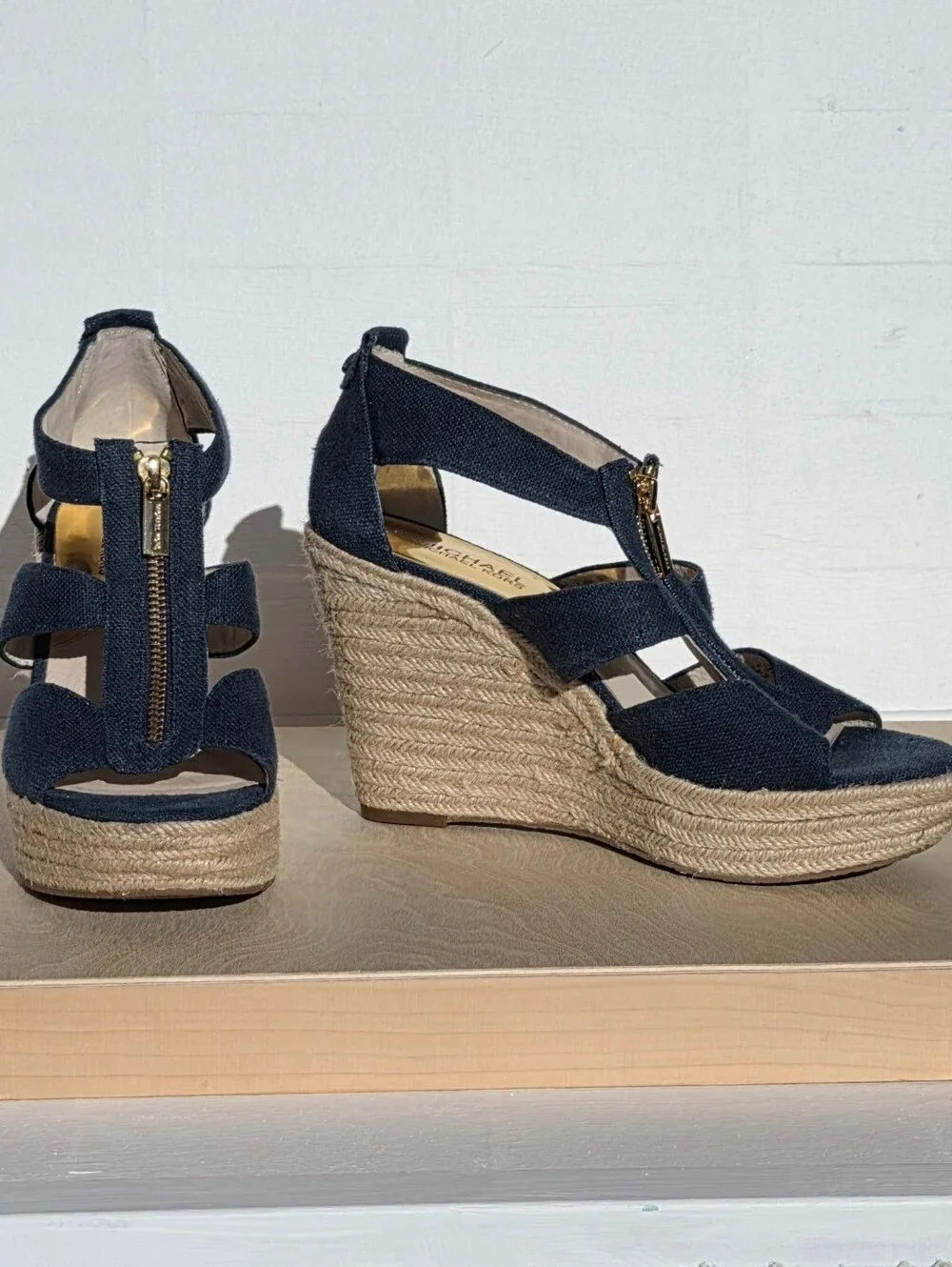 Michael Kors Size 7.5 Navy Fabric Espadrille Wedge Sandals
